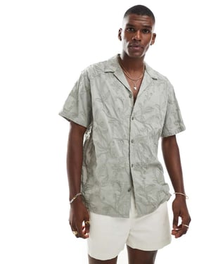 Jack & Jones broderad kortärmad skjorta i khaki