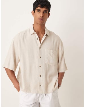 ASOS DESIGN premium linneblandning boxy oversized skjorta med bröstbroderi i beige