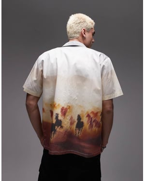 Dickies löpande vilda västern grafisk tryckt skjorta i beige