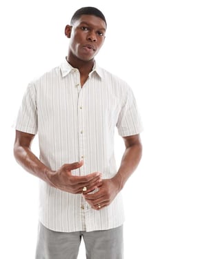 Jack & Jones oxford randig kortärmad skjorta i beige