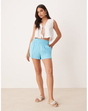 ASOS DESIGN koordshorts med elastisk midja i texturerad bomull i blått