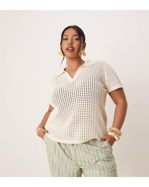 ASOS DESIGN Curve avslappnade pappashorts i linne med mönster i salvia squiggle-stripe