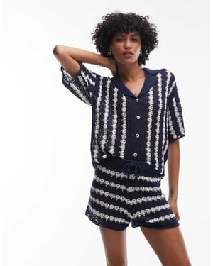 Topshop stickad randig koordshorts i blått och elfenben