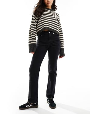 ASOS DESIGN high rise slim straight jean in black