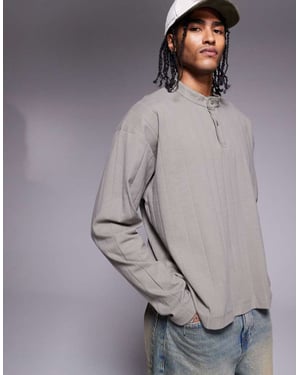 ASOS DESIGN överdimensionerad boxig långärmad t-shirt i khaki texturerad ribbing
