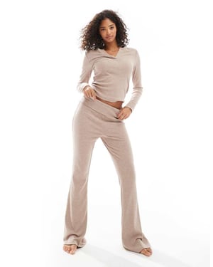 ASOS DESIGN mix & match rib fold over pyjama trouser in light brown