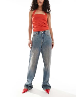 Dr Denim Echo regular fit rak ben i Stray Sky Peach distressed tvätt