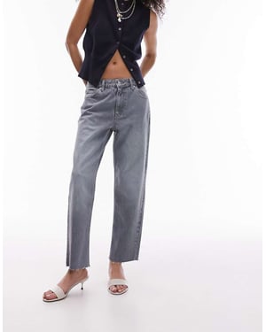 Topshop mid rise straight cropped jean with raw hems in cloudy green