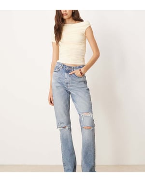 ASOS DESIGN Höga midje raka jeans i ljus tvätt med hål Circulär Design-kollektion