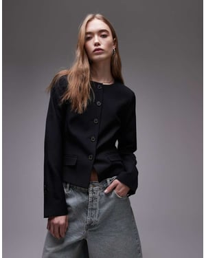 Topshop rundhalsad kraglös blazer i svart