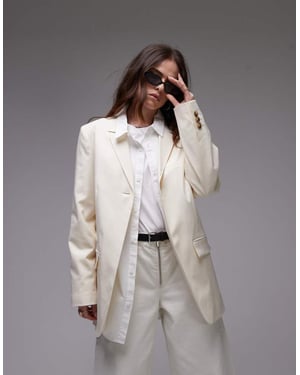 Topshop tonic hög midja skräddarsydd blazer i krämfärg