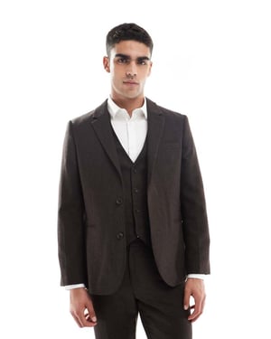 ASOS DESIGN ullrik slim fit kavaj i brun herringbone
