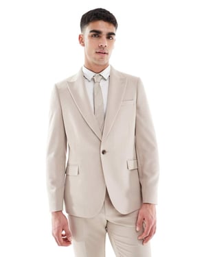 ASOS DESIGN smal kavaj i taupe slubbtextur