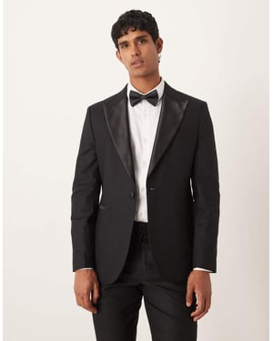 ASOS DESIGN linneblandning slim tuxedokavaj i svart