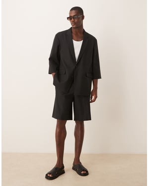 ASOS DESIGN linnemix kortärmad kostymjacka i svart