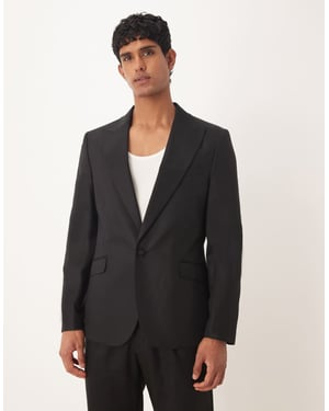 ASOS DESIGN slim passform kavaj med linne i svart glans