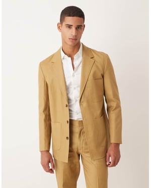 ASOS DESIGN bomull- och linneblandning regular kavaj i kamel twill