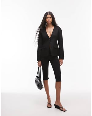 Topshop kragefri linneblazer med ovoida ärmar i svart