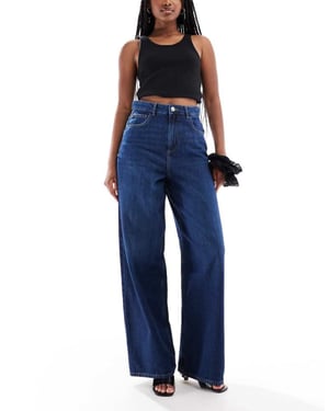 ENDAST Paulina hög midja baggy jeans i mörkblå denim