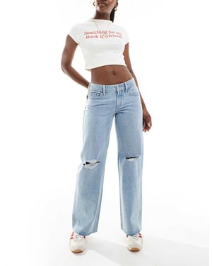 Hollister låg midja baggy råkant jeans i blekning