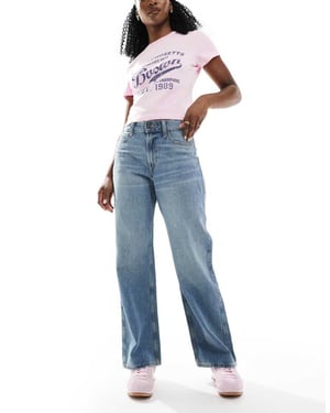 Hollister curvy hög midja baggy jeans i ljusblå