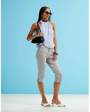 ASOS DESIGN ponte capri-byxa i grått
