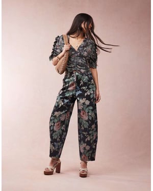 ASOS DESIGN byxor med tunn nederdel i svart blommönster