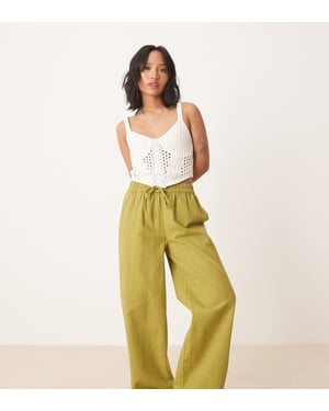 ASOS DESIGN Petite linneutseende byxor med resår i olivgrön