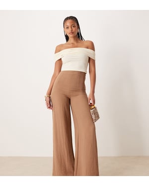 ASOS DESIGN Lång crinklad linneblandning högmidjad korsettbyxa i taupe