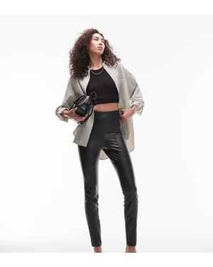Topshop Tall faux leather skinny stretch trouser in black