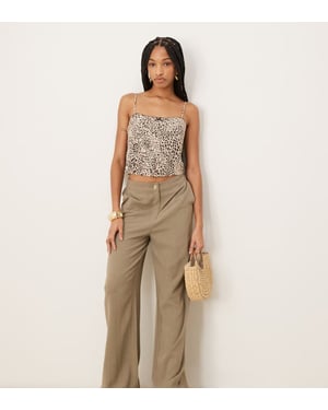 ASOS DESIGN Tall relaxed straight leg trousers with linen in khaki