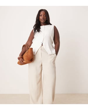 ASOS DESIGN Curve relaxed straight leg trousers with linen in stone