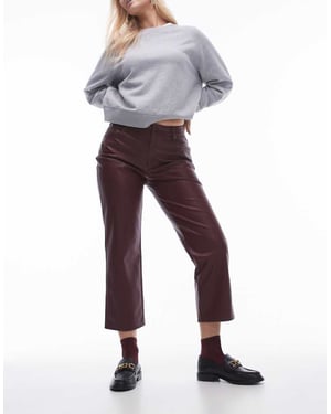 Topshop Hourglass ankle grazer straight leg faux leather trouser in burgundy