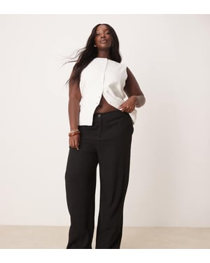 ASOS DESIGN Curve relaxed straight leg trousers with linen in black