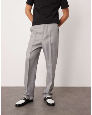 ASOS DESIGN smart high waist straight leg trousers in light grey herringbone