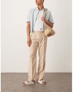 ASOS DESIGN smart tapered crosshatch-texturerade byxor med framfåll i beige