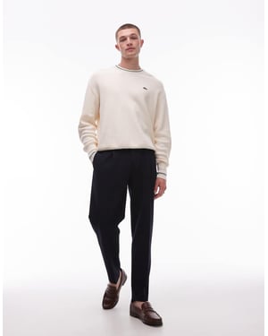 Topman seersucker tapered byxor i marinblå