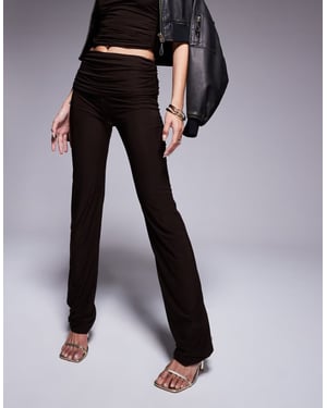 Kaiia exclusive double layered slinky folded waist flared trousers co-ord in chocolate brown