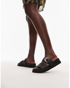 Topshop Kady vävd platt sandal med spänne i svart