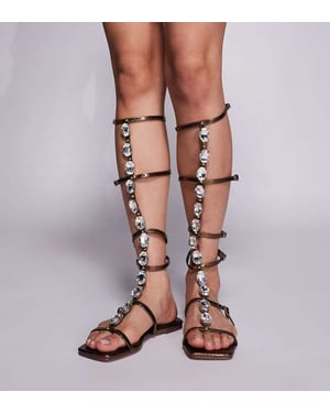 Simmi London breda Zenya gladiatorsandaler med stendetalj i bronzefärgad metall