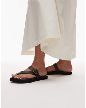 Topshop Premium Kimberley läderplatta sandal i svart