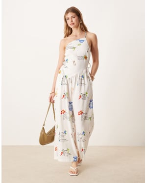 ASOS DESIGN ensidig öppen rygglinne jumpsuit i konversativt mönster