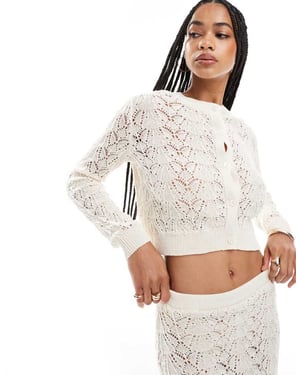 Miss Selfridge stickad virkade kofta set i krämfärgad