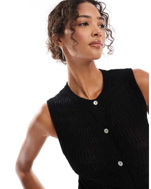 ASOS DESIGN stickad smockad knapplåst tanktop i svart