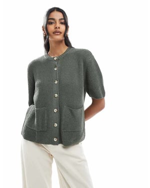 ASOS DESIGN stickad cardigan med fickor i khaki