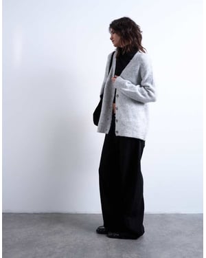 Topshop stickad lång cardigan i grått