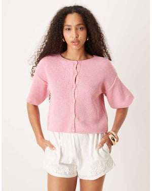 ASOS DESIGN stickad kortärmad cardigan i rosa