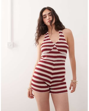 COLLUSION randig halterneck jumpsuit i röd