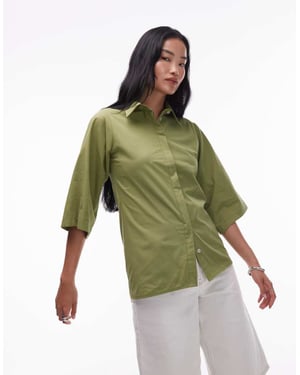 Topshop poplin skjorta med vändkrage i grönt