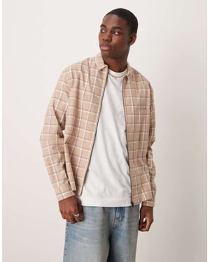 ASOS DESIGN boxy overshirt med dragkedja i brun rutigt mönster